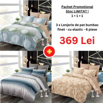 Pachet Promo 1+1+1 - Lenjerie de pat bumbac finet cu elastic | 18282-PR