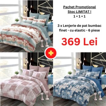 Pachet Promo 1+1+1 - Lenjerie de pat bumbac finet cu elastic | 18281-PR