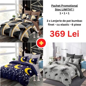 Pachet Promo 1+1+1 - Lenjerie de pat bumbac finet cu elastic | 18277-PR