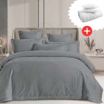 Pachet promo lenjerie de pat 100% bumbac - cu elastic - 4 piese + Pilota + 2 Perne | 18271-PR