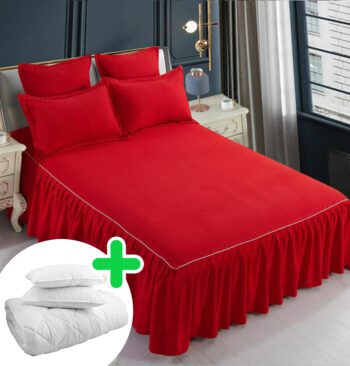 Pachet promo lenjerie de pat bumbac finet gros 6 piese + Pilota + 2 Perne | 4974-J
