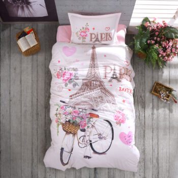 Lenjerie de pat Ranforce 100% bumbac - Paris Love - 1 persoana - 3 piese | 16963-R