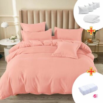 Pachet Promo Lenjerie de pat finet cu elastic + Set 5 prosoape 100% Bumbac + Pilota + 4 Perne | 7896