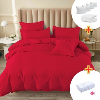 Pachet Promo Lenjerie de pat finet cu elastic + Set 5 prosoape 100% Bumbac + Pilota + 4 Perne | 7889