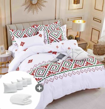 Pachet promo lenjerie de pat bumbac finet 6 piese + Pilota + 4 Perne | 6525-J
