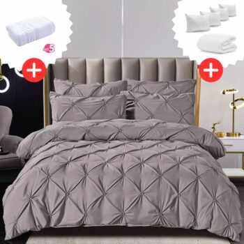 Pachet Promo Lenjerie de pat bumbac finet deluxe + Set 5 prosoape 100% Bumbac + Pilota + 4 Perne | 9218