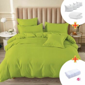 Pachet Promo Lenjerie de pat finet cu elastic + Set 5 prosoape 100% Bumbac + Pilota + 4 Perne | 7884