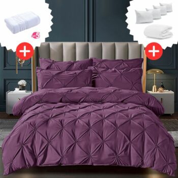 Pachet Promo Lenjerie de pat bumbac finet deluxe + Set 5 prosoape 100% Bumbac + Pilota + 4 Perne | 9224