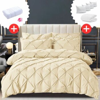 Pachet Promo Lenjerie de pat bumbac finet deluxe + Set 5 prosoape 100% Bumbac + Pilota + 4 Perne | 9227