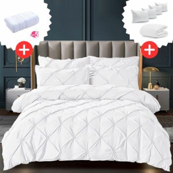 Pachet Promo Lenjerie de pat bumbac finet deluxe + Set 5 prosoape 100% Bumbac + Pilota + 4 Perne | 9229