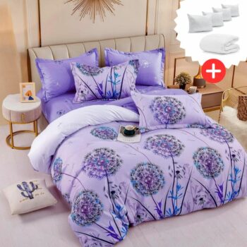 Pachet promo lenjerie de pat bumbac finet 6 piese + Pilota + 4 Perne | 8919-J