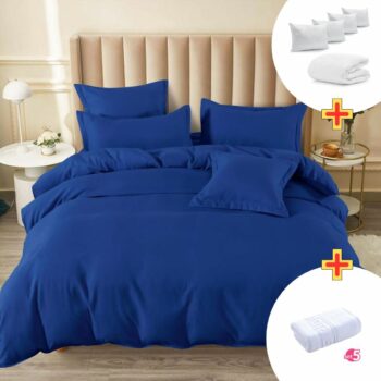 Pachet Promo Lenjerie de pat finet cu elastic + Set 5 prosoape 100% Bumbac + Pilota + 4 Perne | 7901