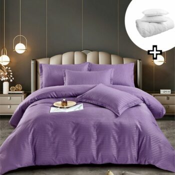 Pachet promo lenjerie de pat bumbac damasc premium cu elastic 6 piese + Pilota + 2 Perne | 8158-J