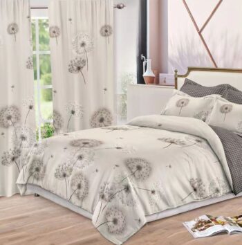 Lenjerie de pat bumbac finet cu elastic – 6 piese + 2 Draperii | 13928-C