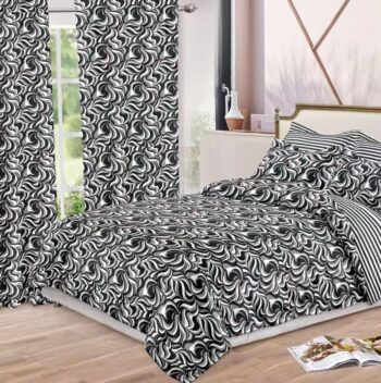 Lenjerie de pat bumbac finet cu elastic – 6 piese + 2 Draperii | 13921-C