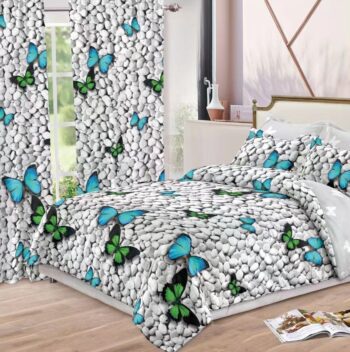 Lenjerie de pat bumbac finet cu elastic – 6 piese + 2 Draperii | 13918-C