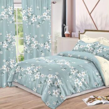 Lenjerie de pat bumbac finet cu elastic – 6 piese + 2 Draperii | 13920-C